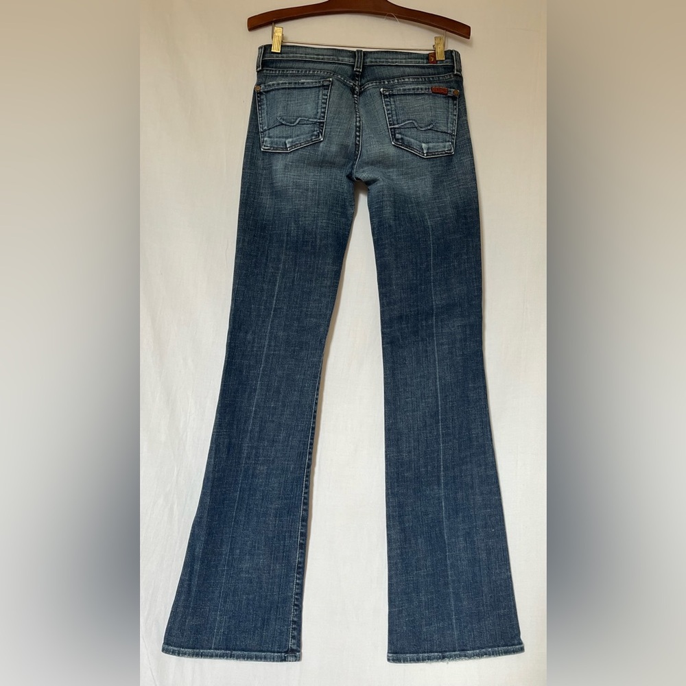 7 For All Mankind Mid Rise Zip Fly Boot Cut Jeans - Washed Dark Blue - Sz 29